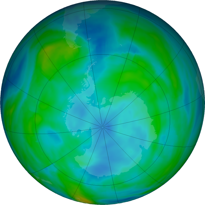 Antarctic ozone map for 08 June 2021